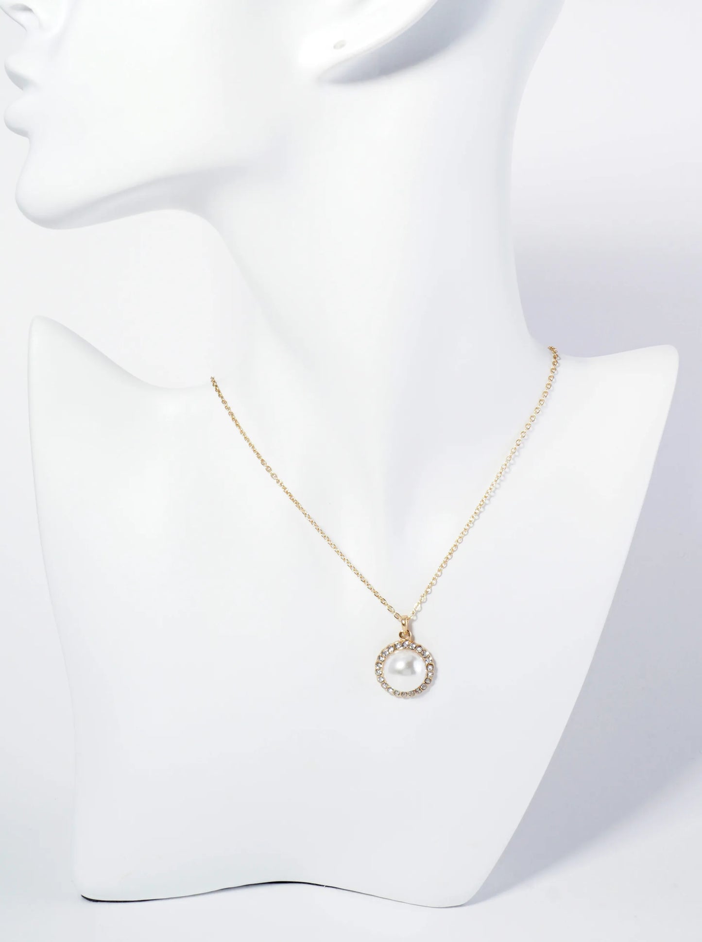 Crystal Pave Half-Dome Pearl Pendant Necklace