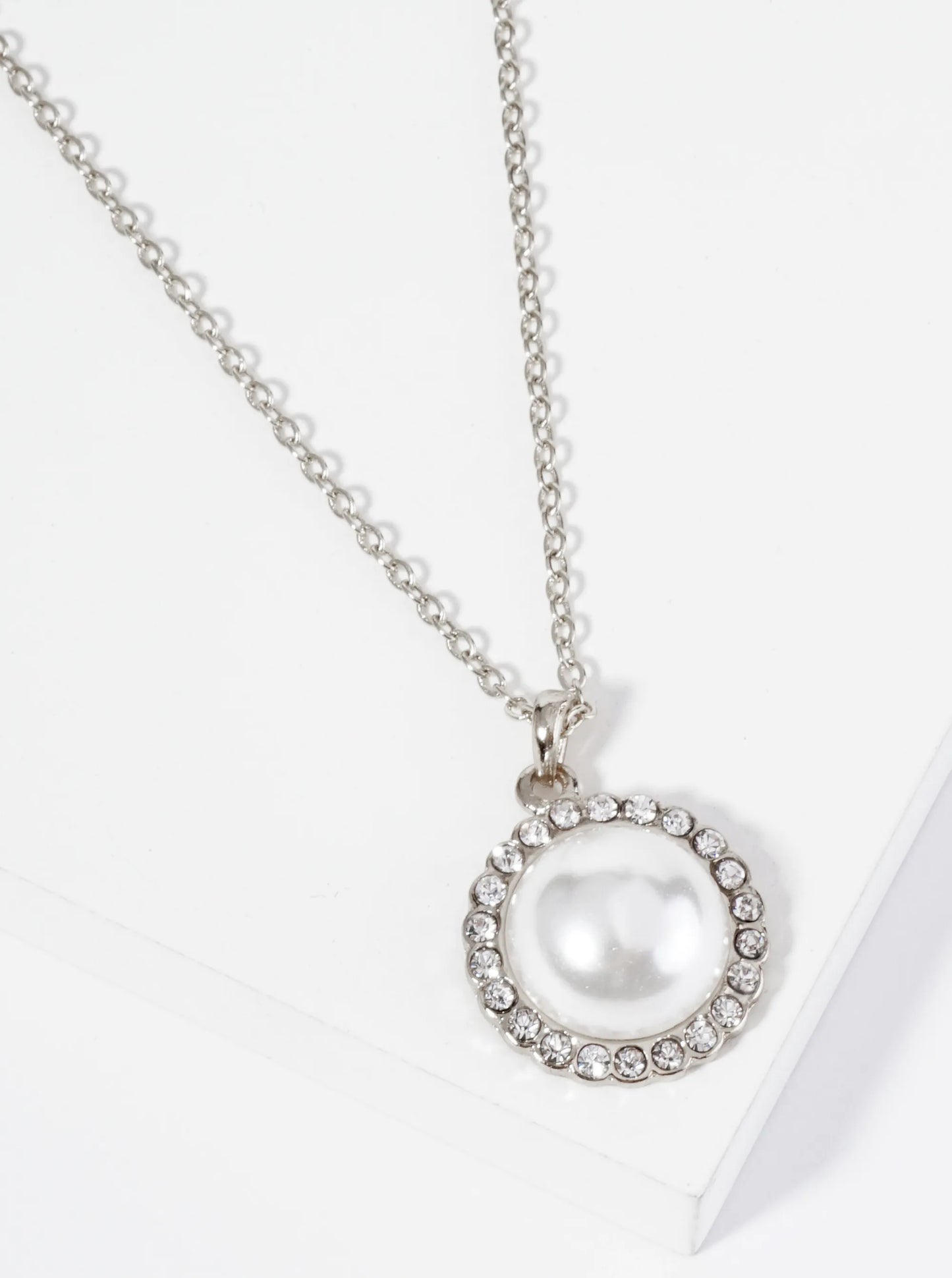 Crystal Pave Half-Dome Pearl Pendant Necklace