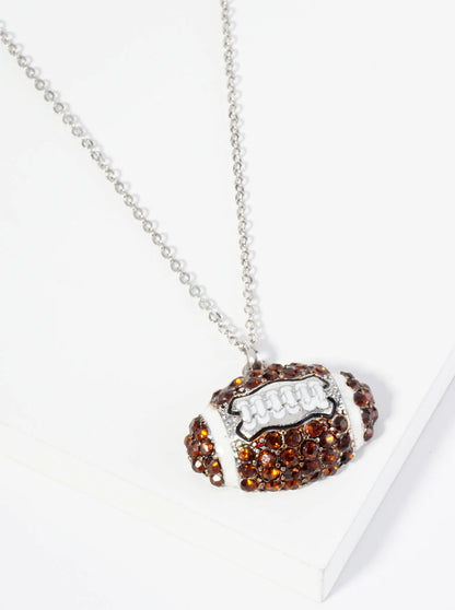 Crystal Pave Half Football Pendant Necklace
