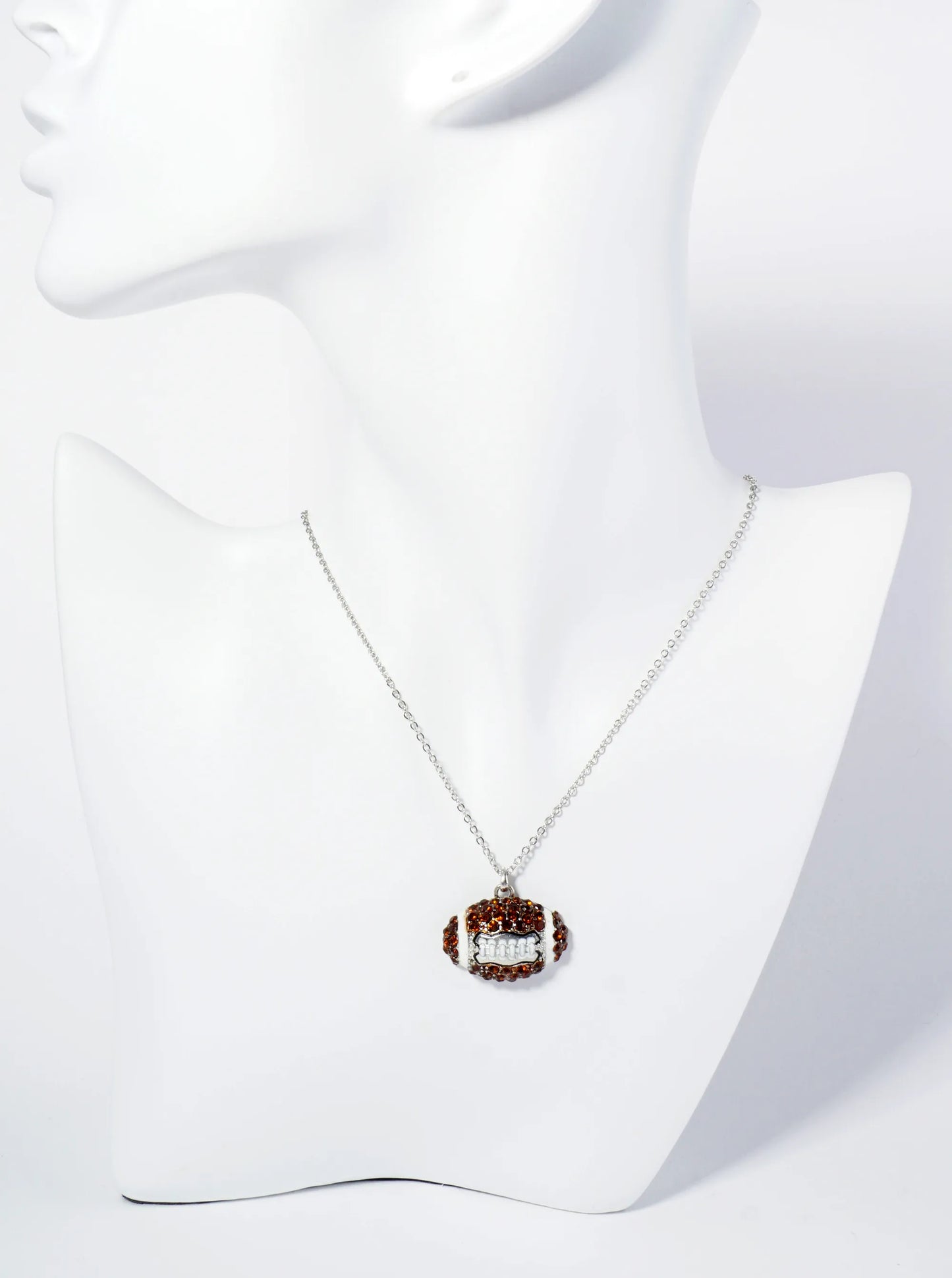 Crystal Pave Half Football Pendant Necklace