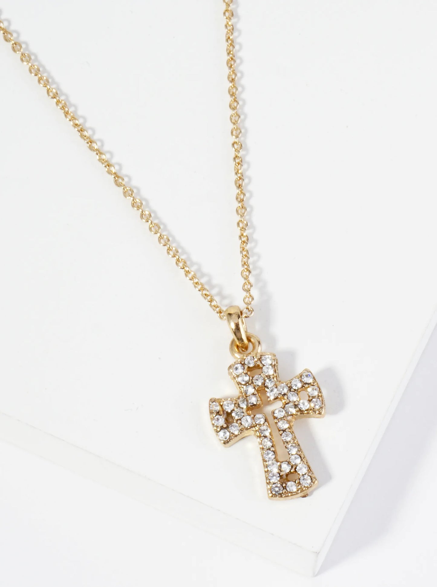 Crystal Pave Half Inch Cross Pendant Necklace