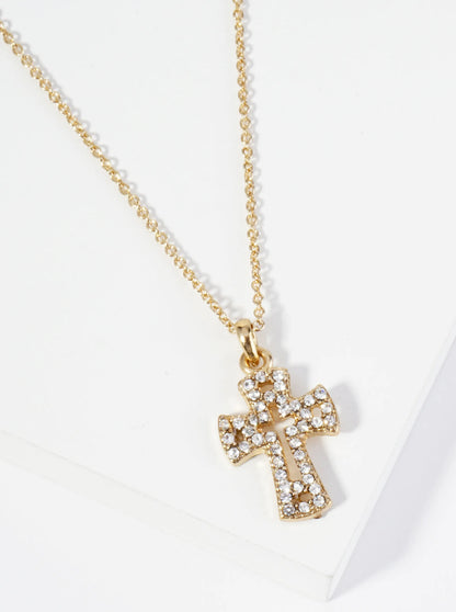 Crystal Pave Half Inch Cross Pendant Necklace
