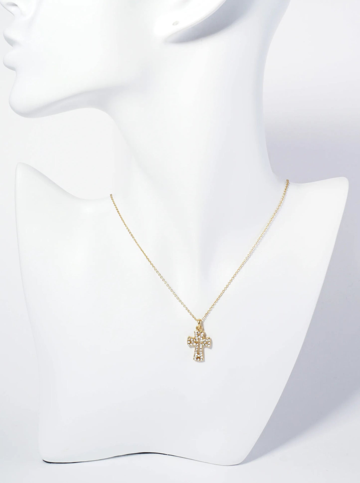 Crystal Pave Half Inch Cross Pendant Necklace
