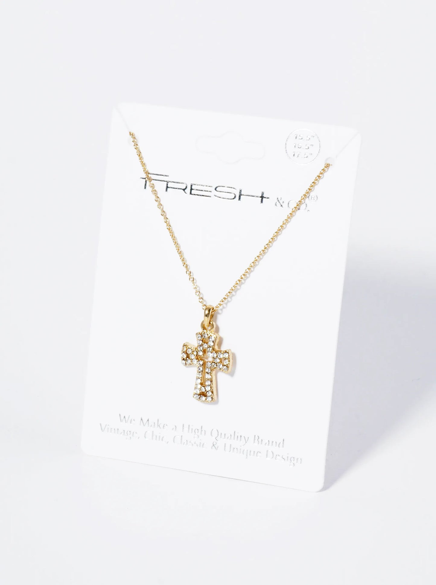 Crystal Pave Half Inch Cross Pendant Necklace