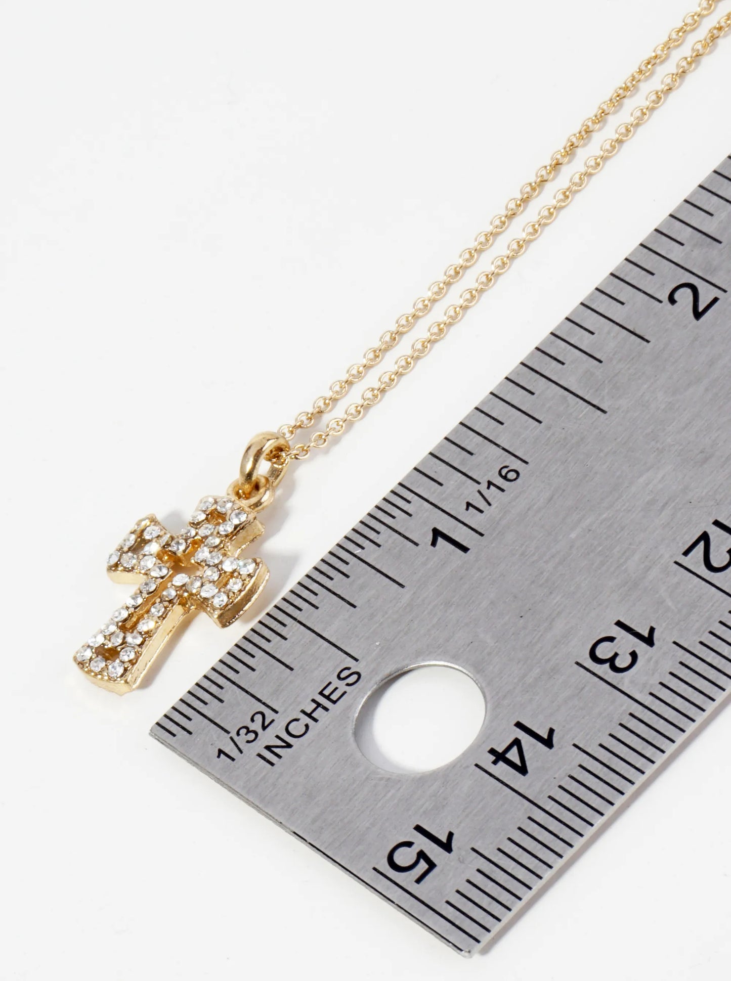 Crystal Pave Half Inch Cross Pendant Necklace
