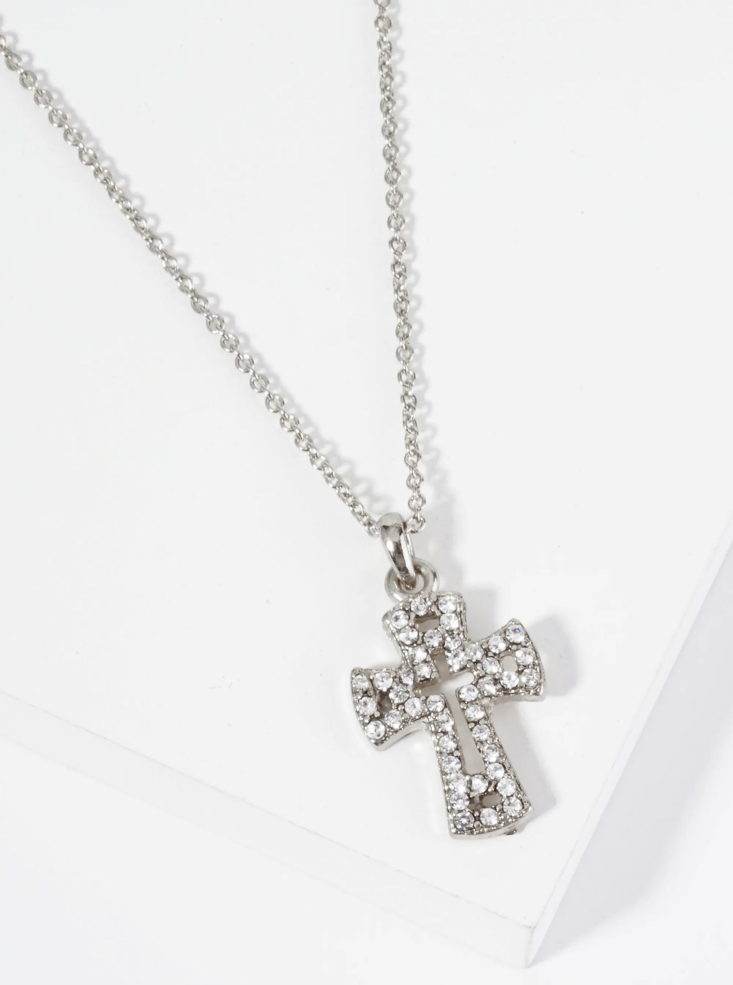 Crystal Pave Half Inch Cross Pendant Necklace