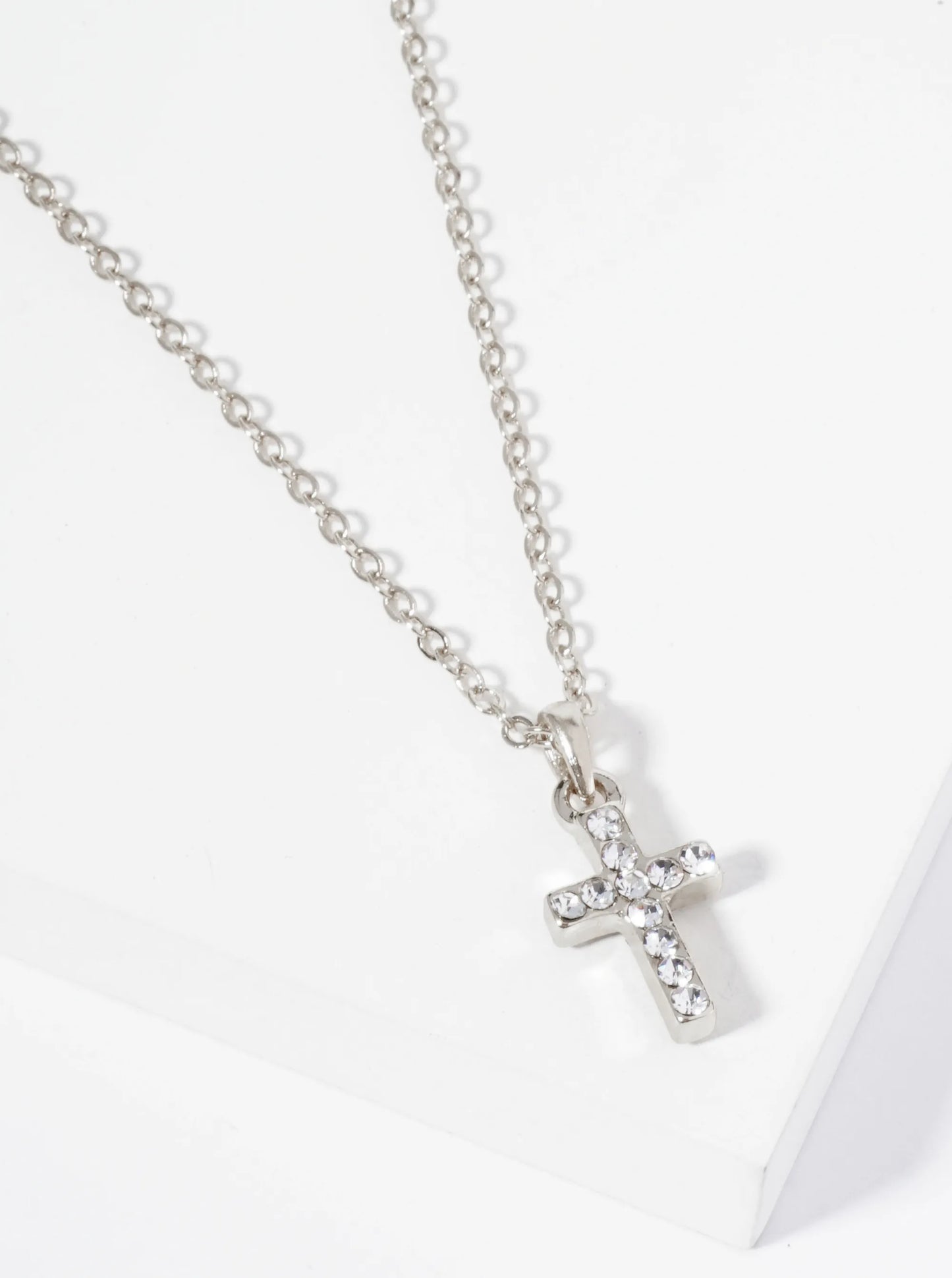 Crystal Pave Mini Cross Pendant Necklace