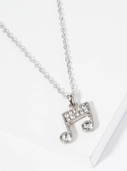 Crystal Pave Musical Note Pendant Necklace