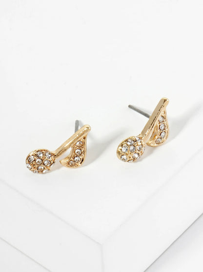Crystal Pave Musical Note Post Stud Earrings