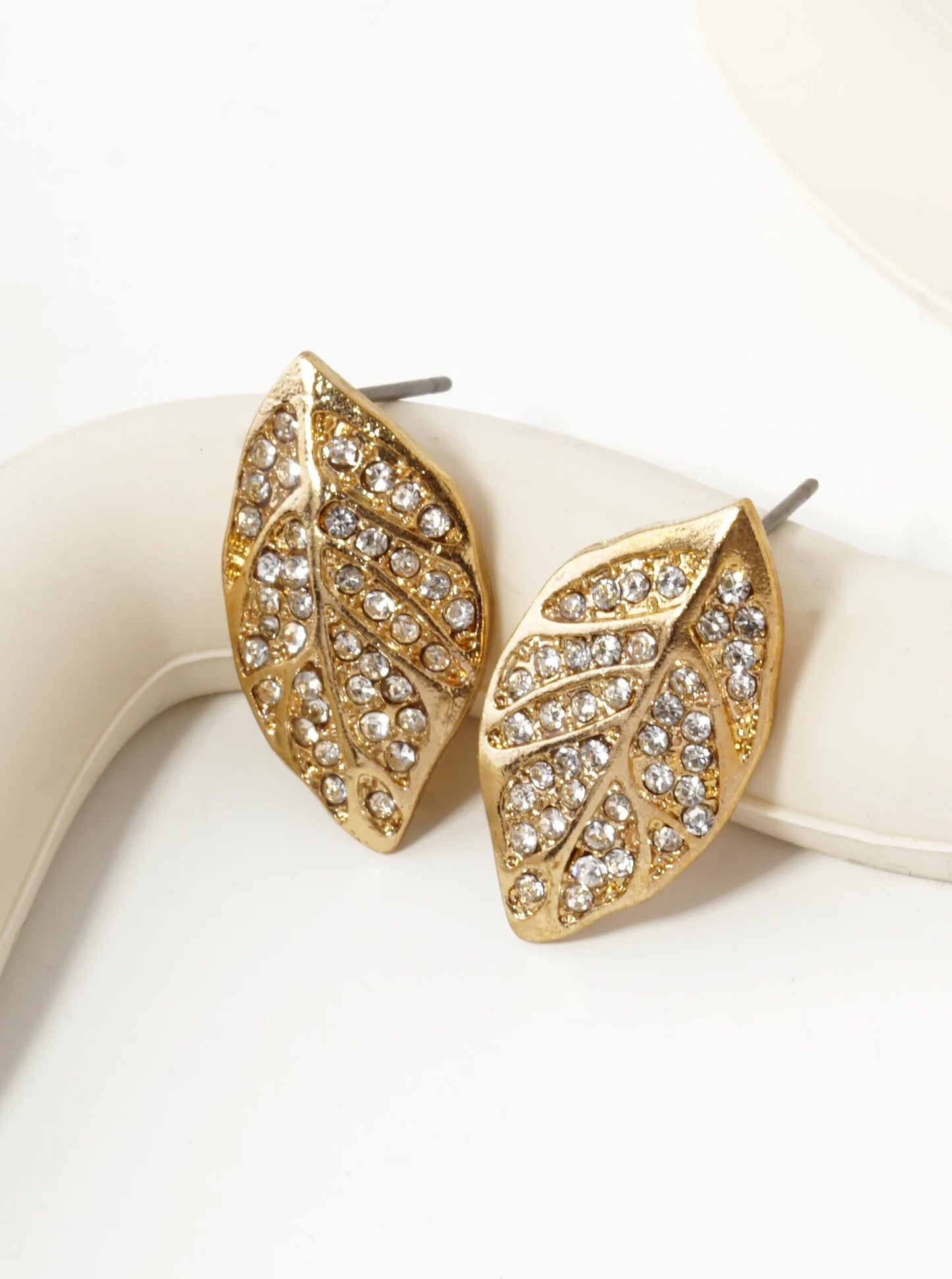 Crystal Pave Nature-Inspired 21mm Leaf Stud Earrings