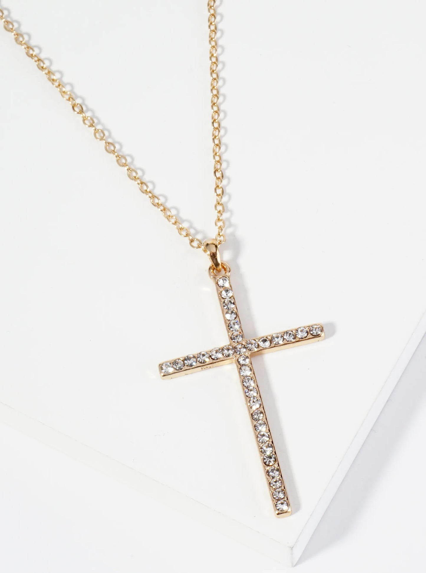 Crystal Pave One And Half Inch Cross Pendant Necklace