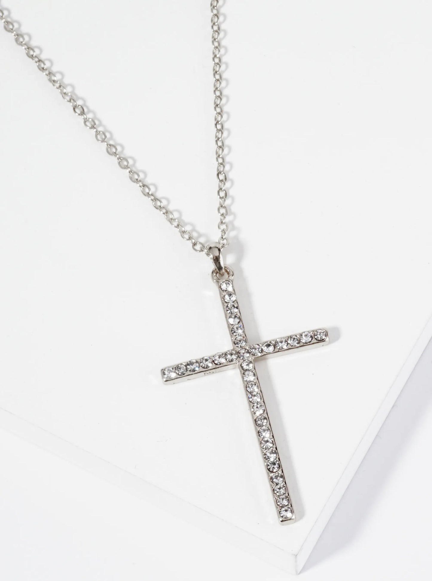 Crystal Pave One And Half Inch Cross Pendant Necklace