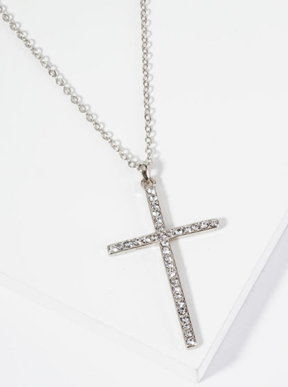 Crystal Pave One And Half Inch Cross Pendant Necklace