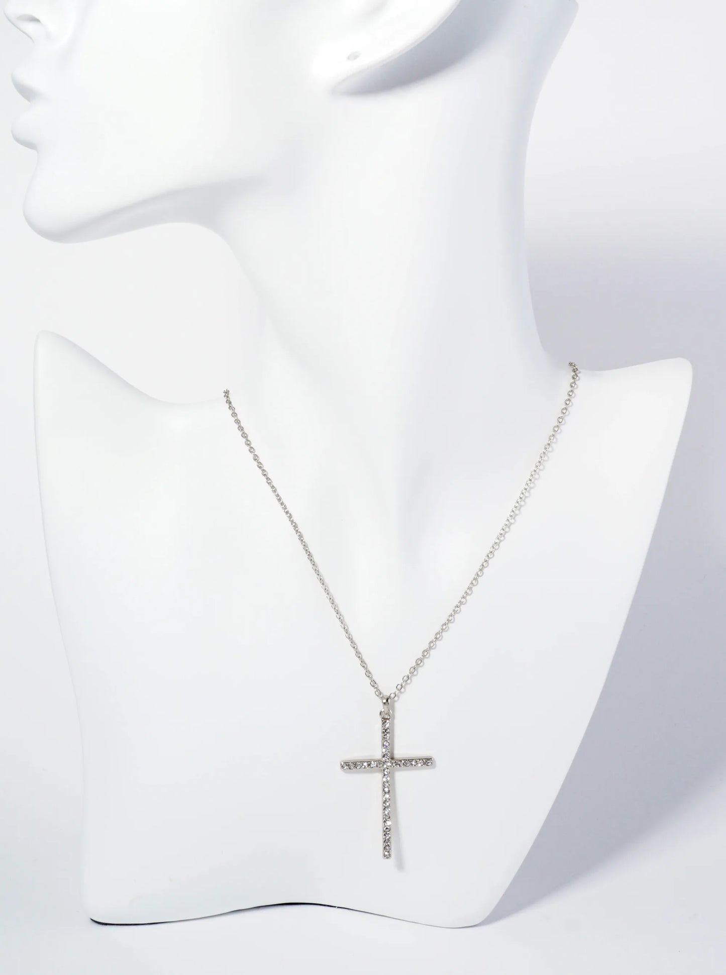 Crystal Pave One And Half Inch Cross Pendant Necklace