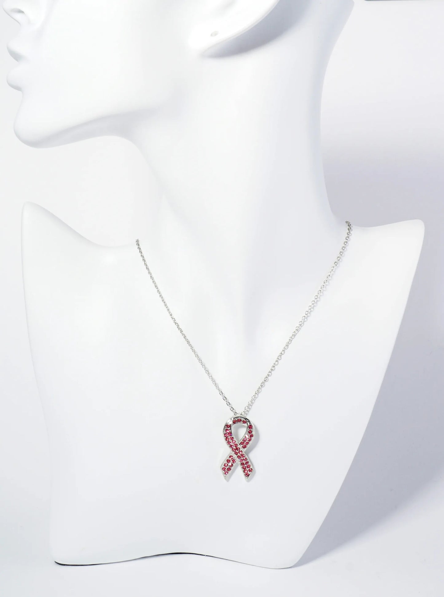 Crystal Pave Pink Ribbon Pendant Necklace