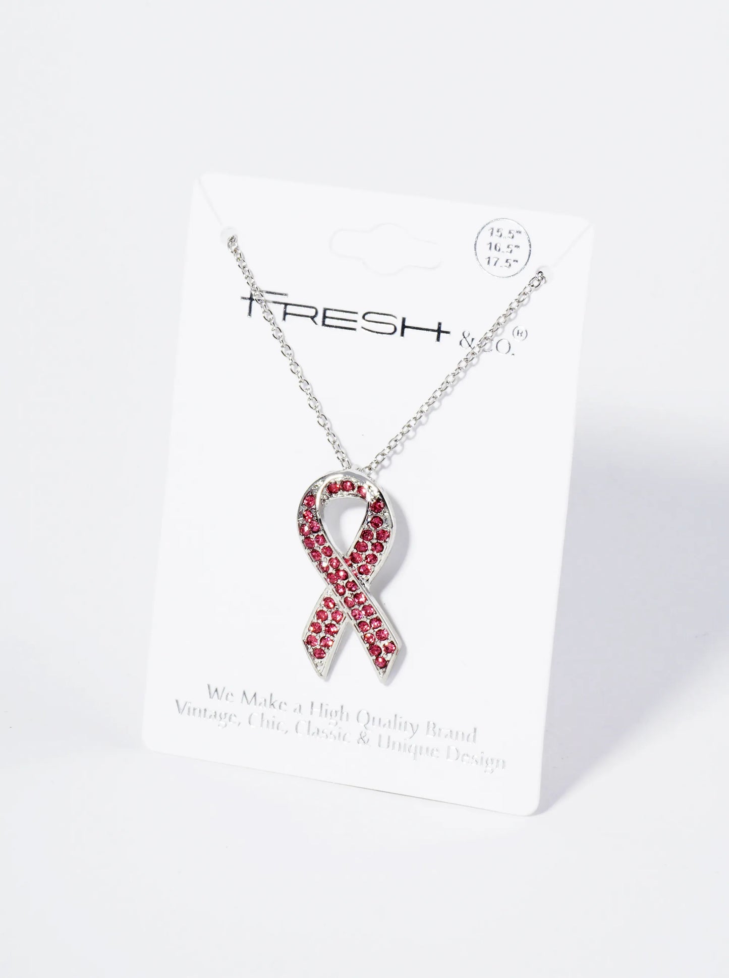 Crystal Pave Pink Ribbon Pendant Necklace