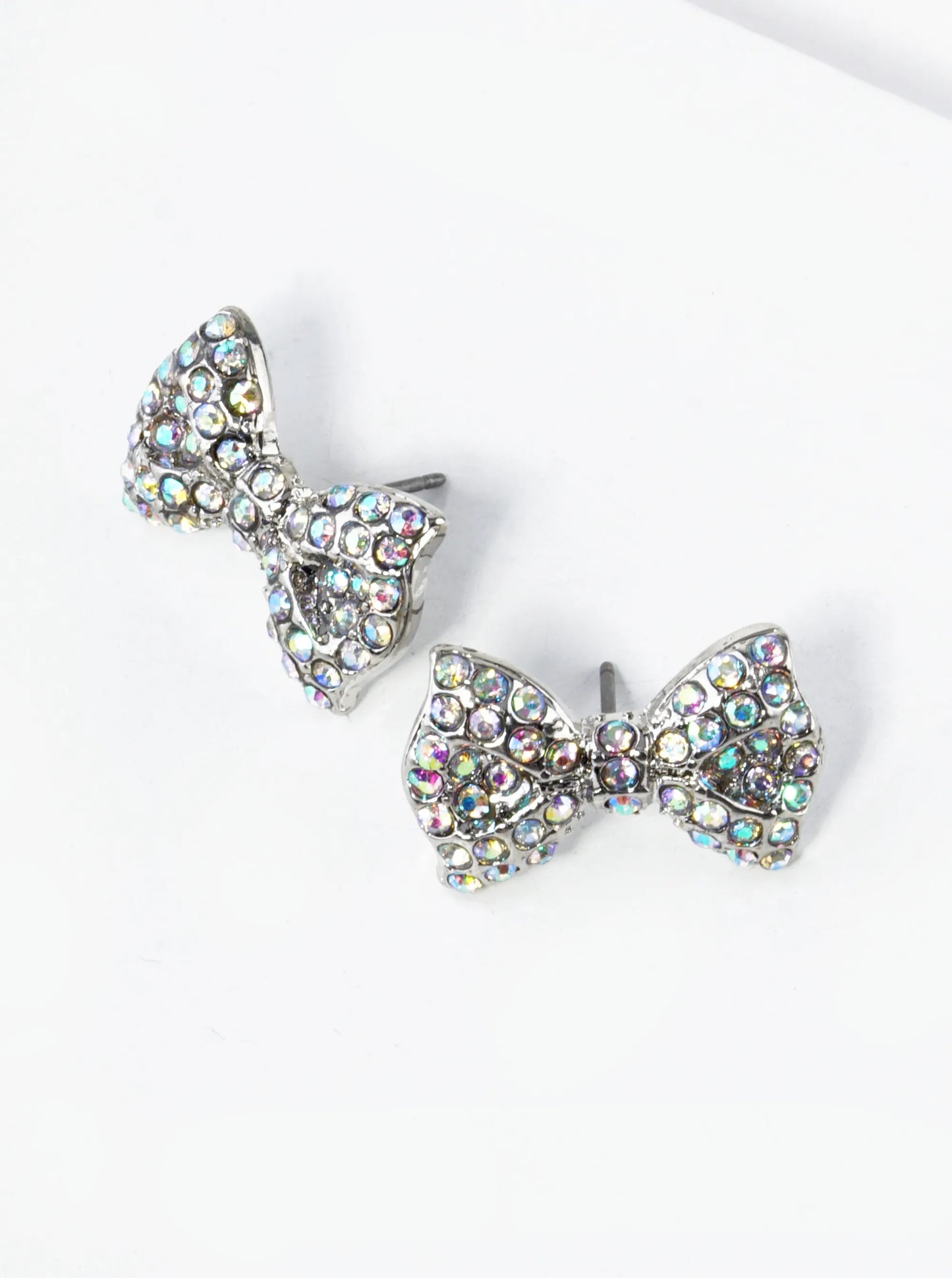 Crystal Pave Ribbon Bow Stud Earrings