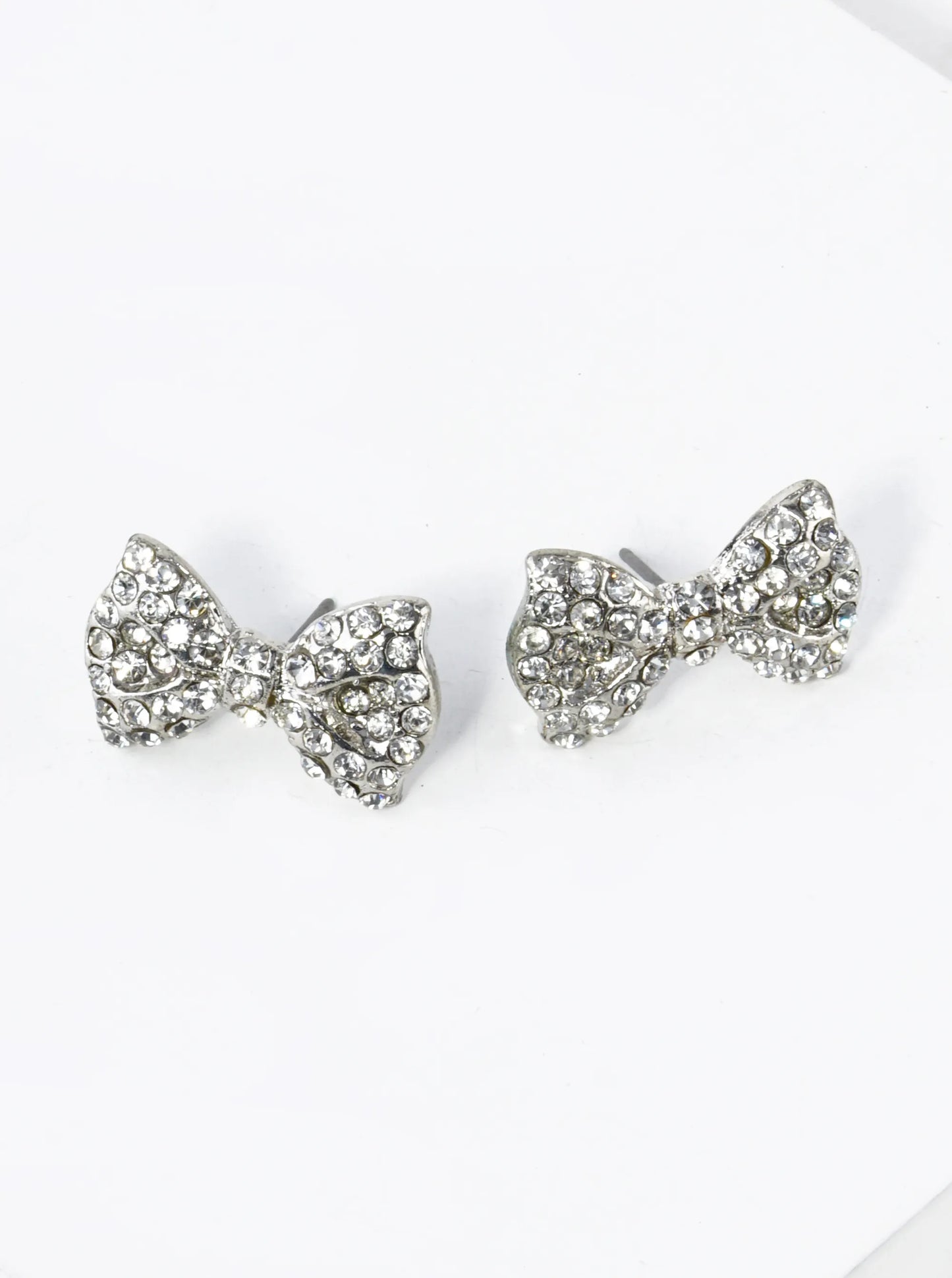 Crystal Pave Ribbon Bow Stud Earrings