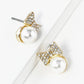 Crystal Pave Ribbon Bow With Pearl Bead Stud Earrings