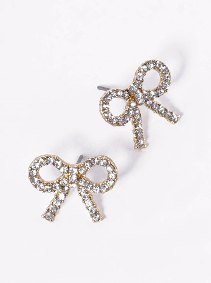Crystal Pave Ribbon Bow Stud Earrings