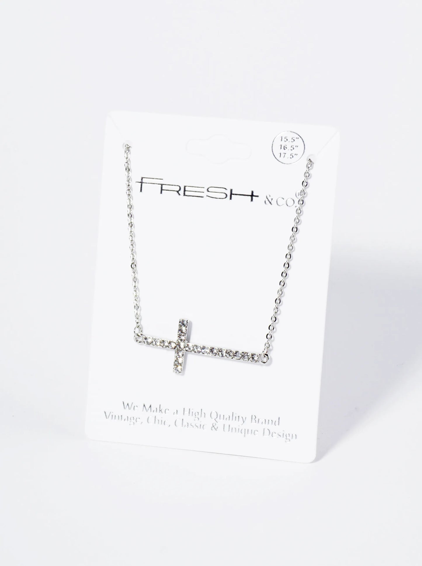 Crystal Pave Sideways Cross Pendant Necklace