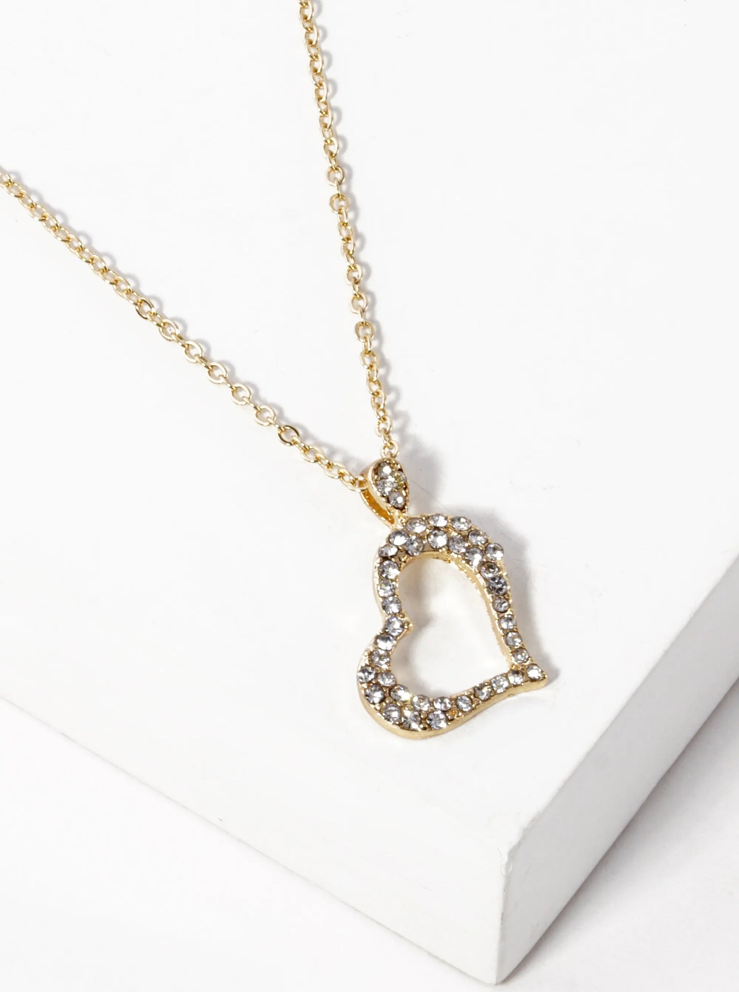 Crystal Pave Sideways Heart Pendant Necklace
