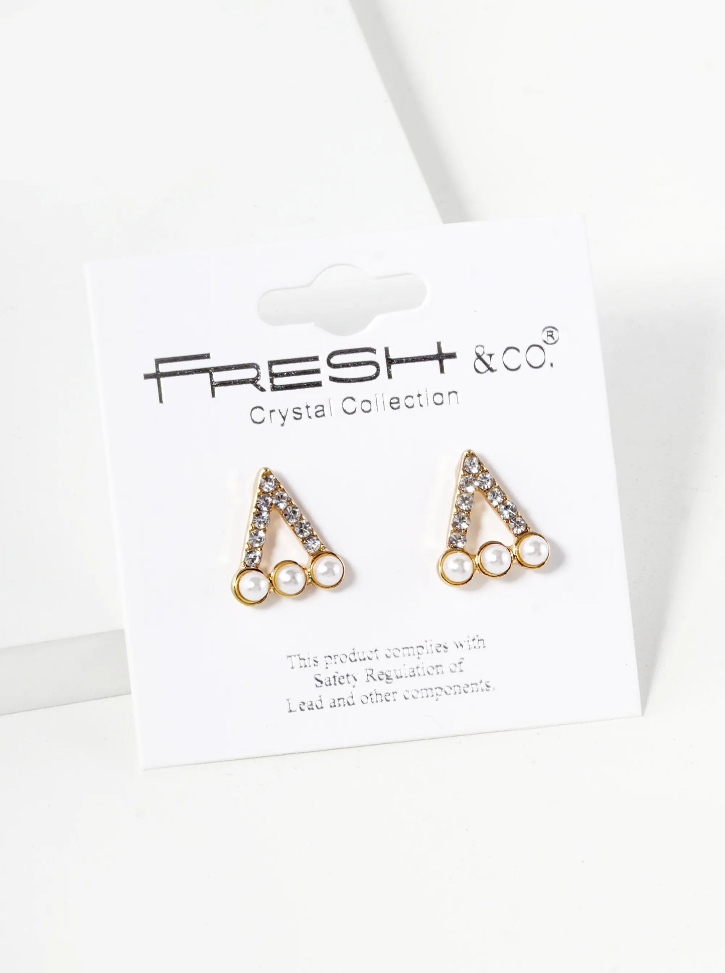 Crystal Pave Three Pearl Beaded 13mm Triangle Stud Earrings