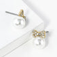 Crystal Pave Tiny Ribbon Bow With Pearl Bead Stud Earrings