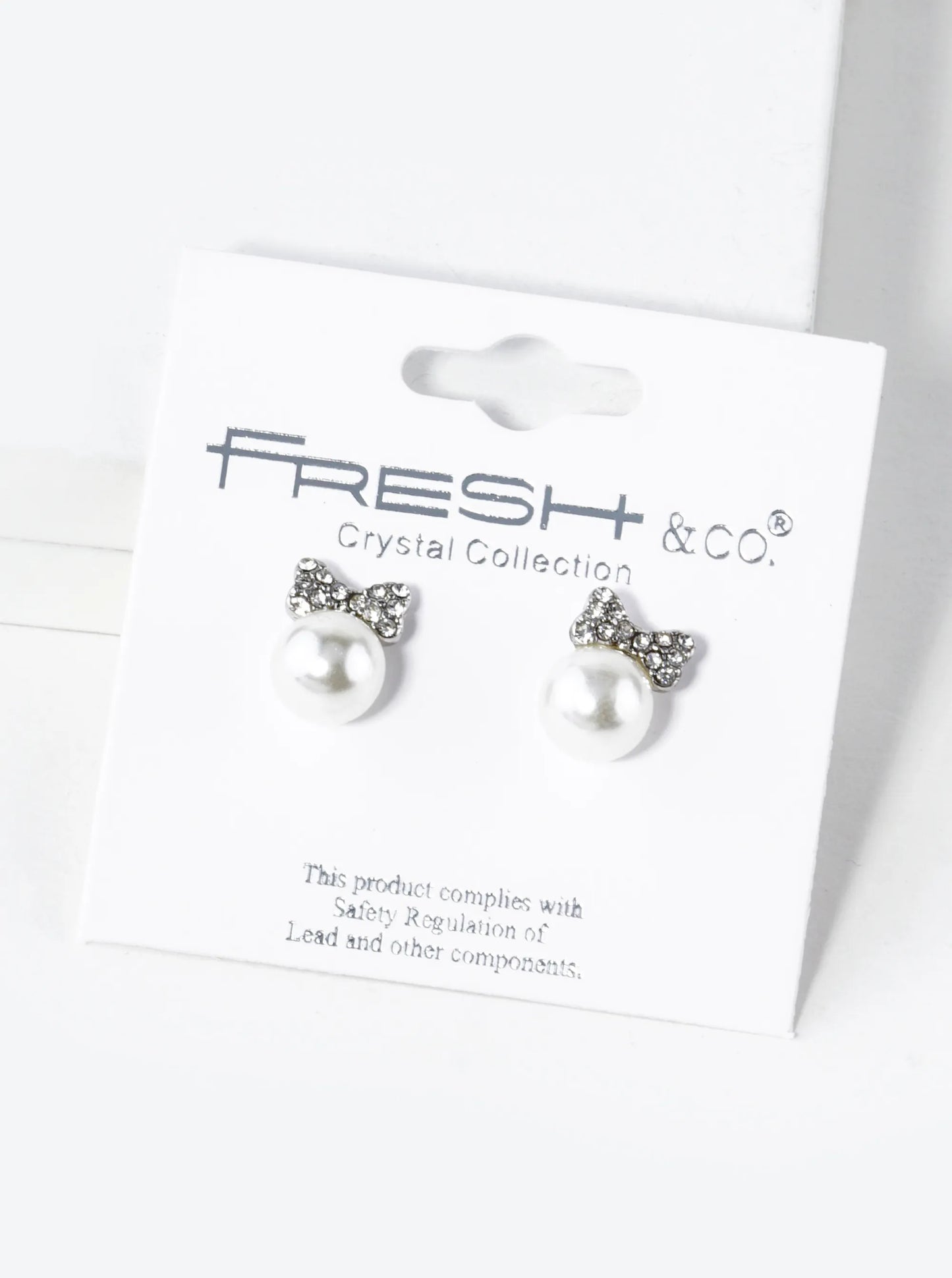 Crystal Pave Tiny Ribbon Bow With Pearl Bead Stud Earrings