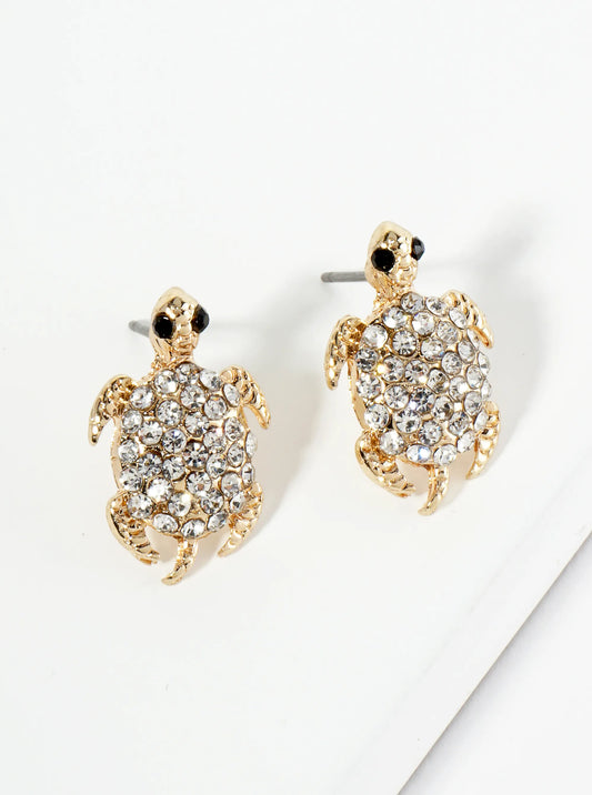 Crystal Pave Turtle Stud Earrings