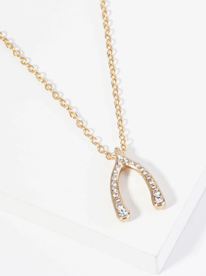 Crystal Pave Wishbone Pendant Necklace