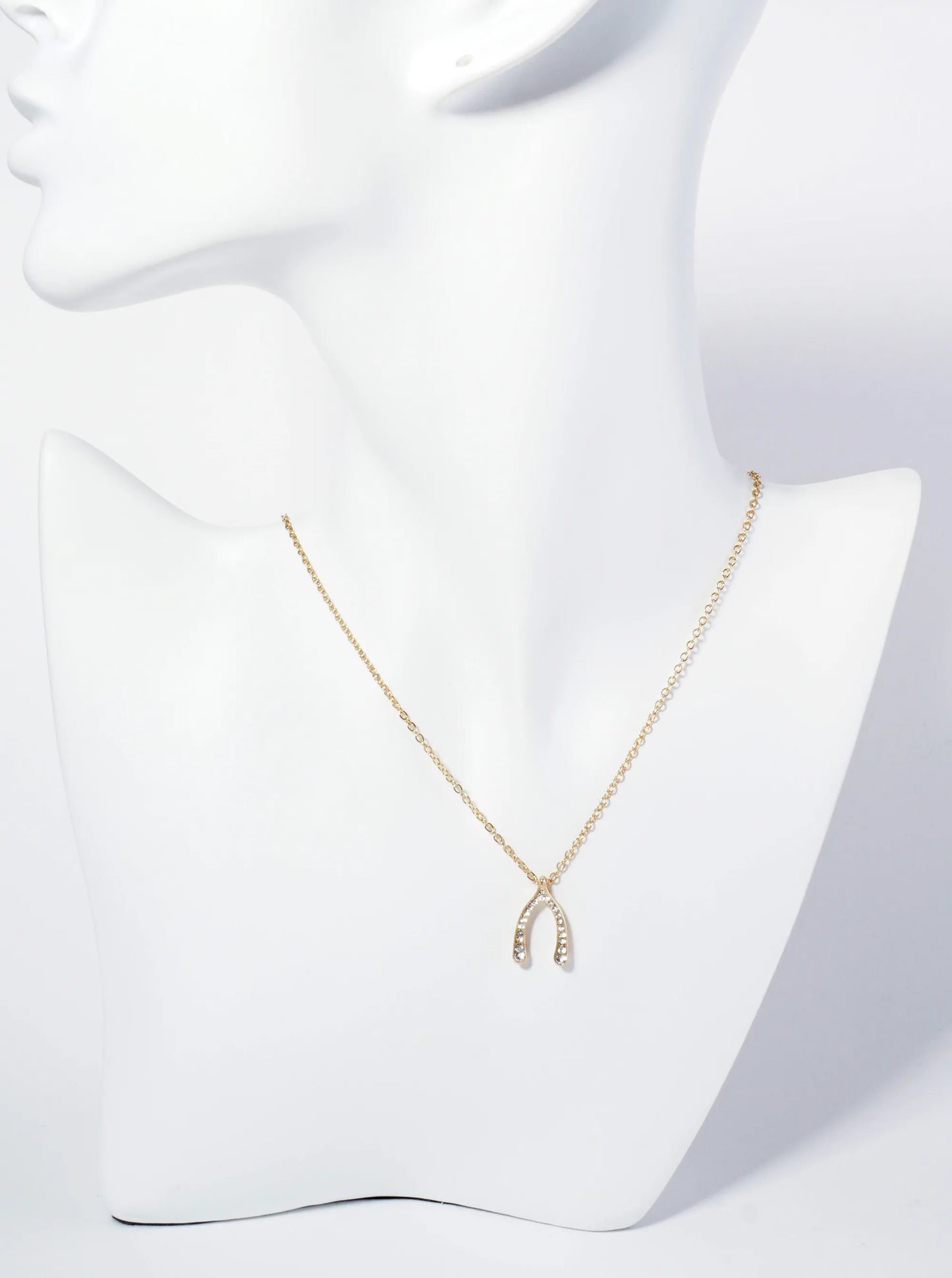 Crystal Pave Wishbone Pendant Necklace
