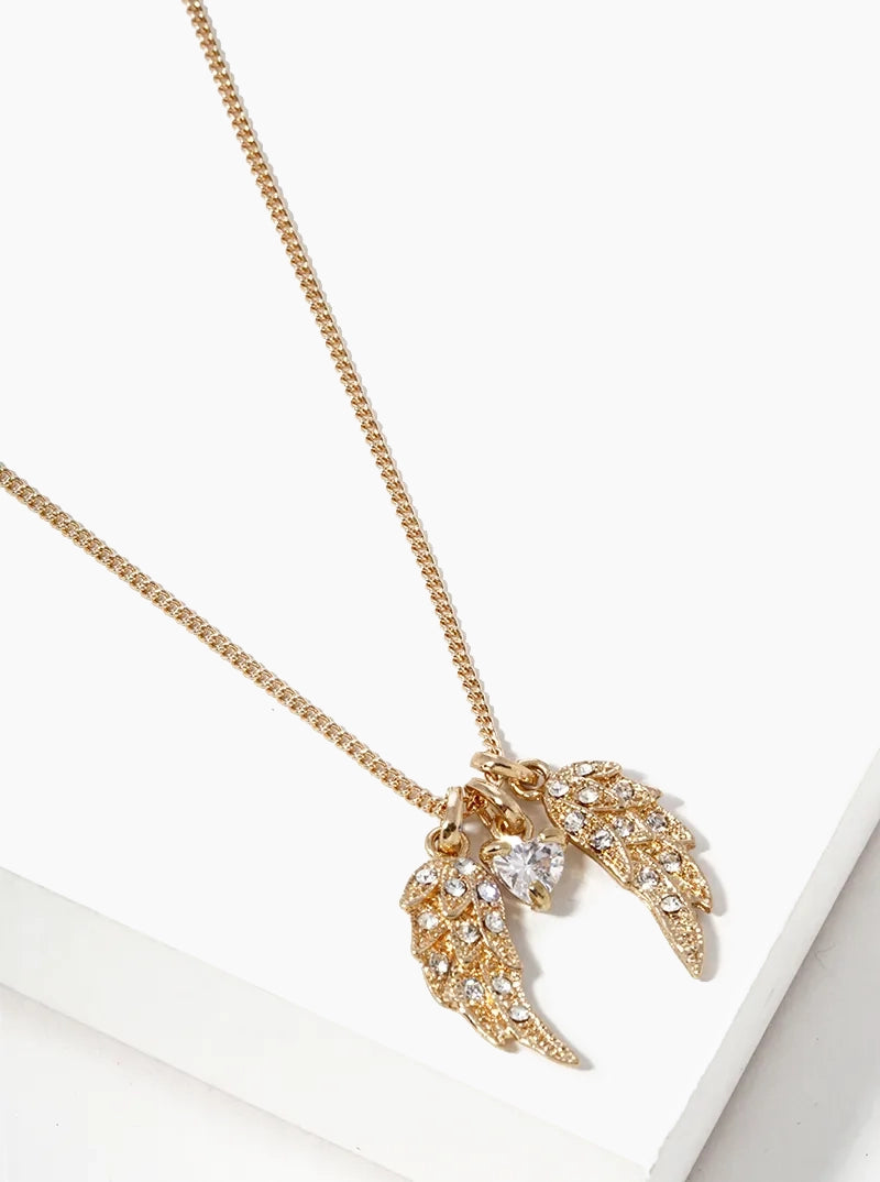 Crystal Pave CZ Angel Wings Pendant Necklace