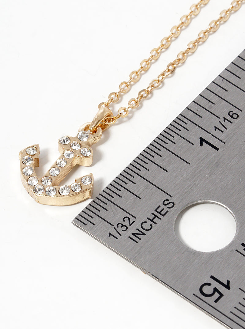 Crystal Pave Anchor Pendant Nautical Necklace