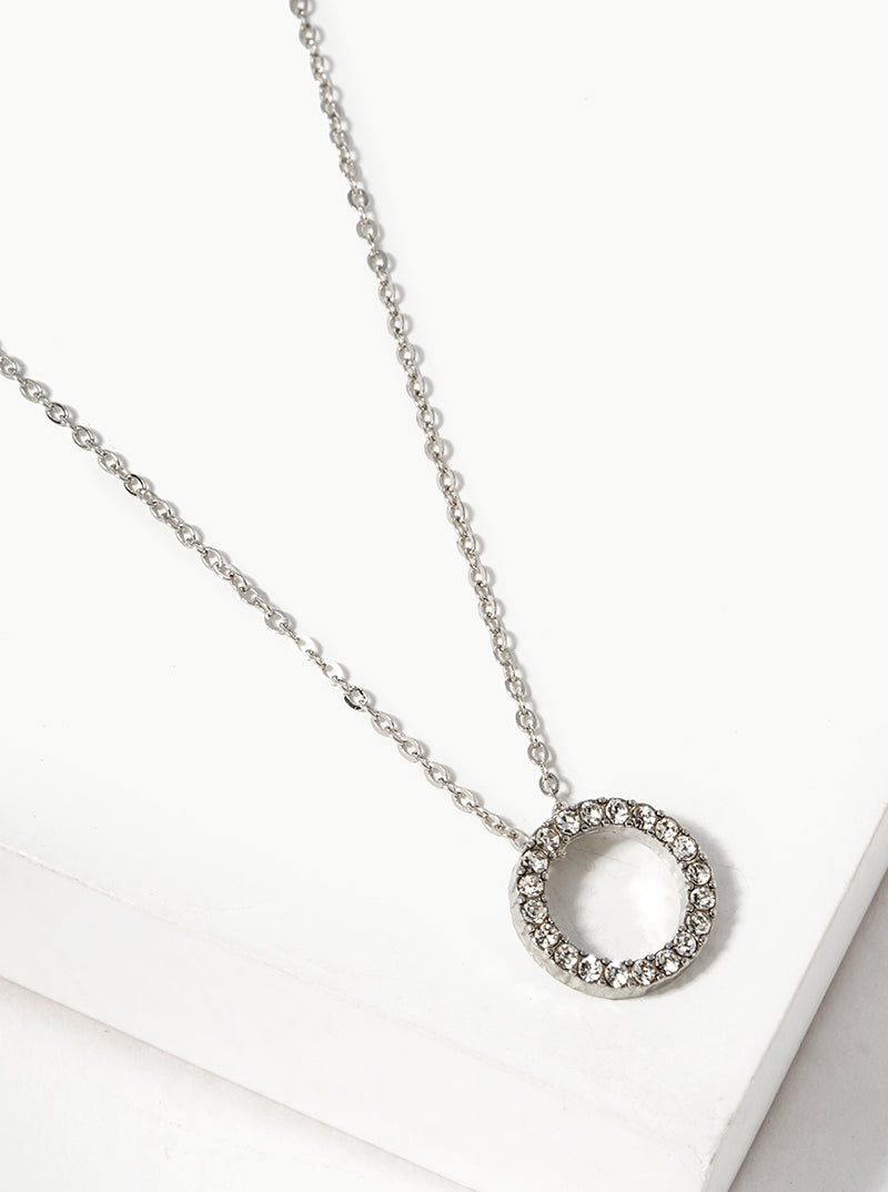 Crystal Pave Circle Pendant Necklace