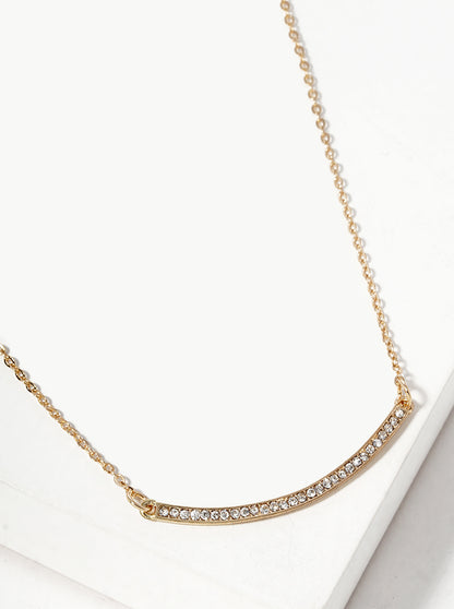 Crystal Pave Curved Bar Pendant Necklace