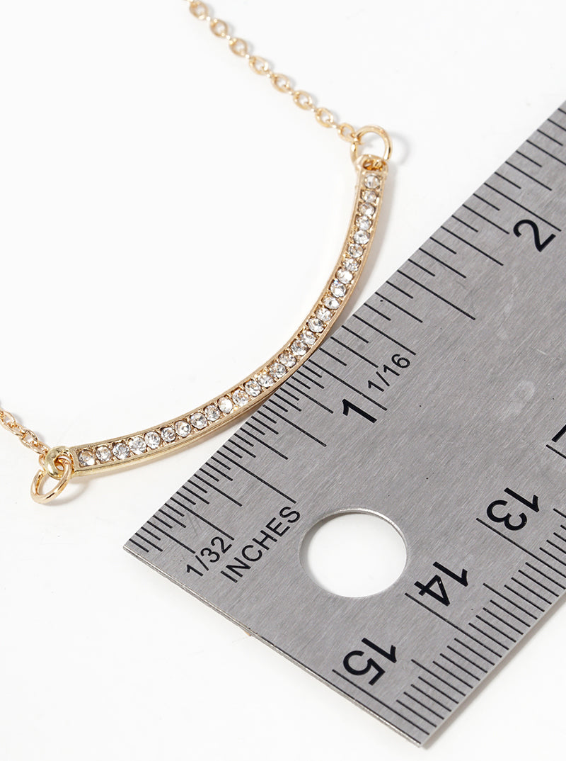 Crystal Pave Curved Bar Pendant Necklace