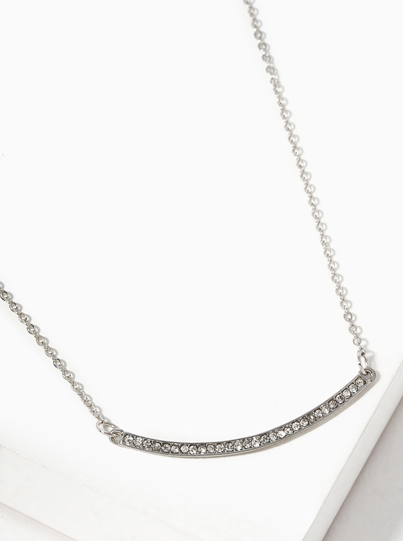 Crystal Pave Curved Bar Pendant Necklace