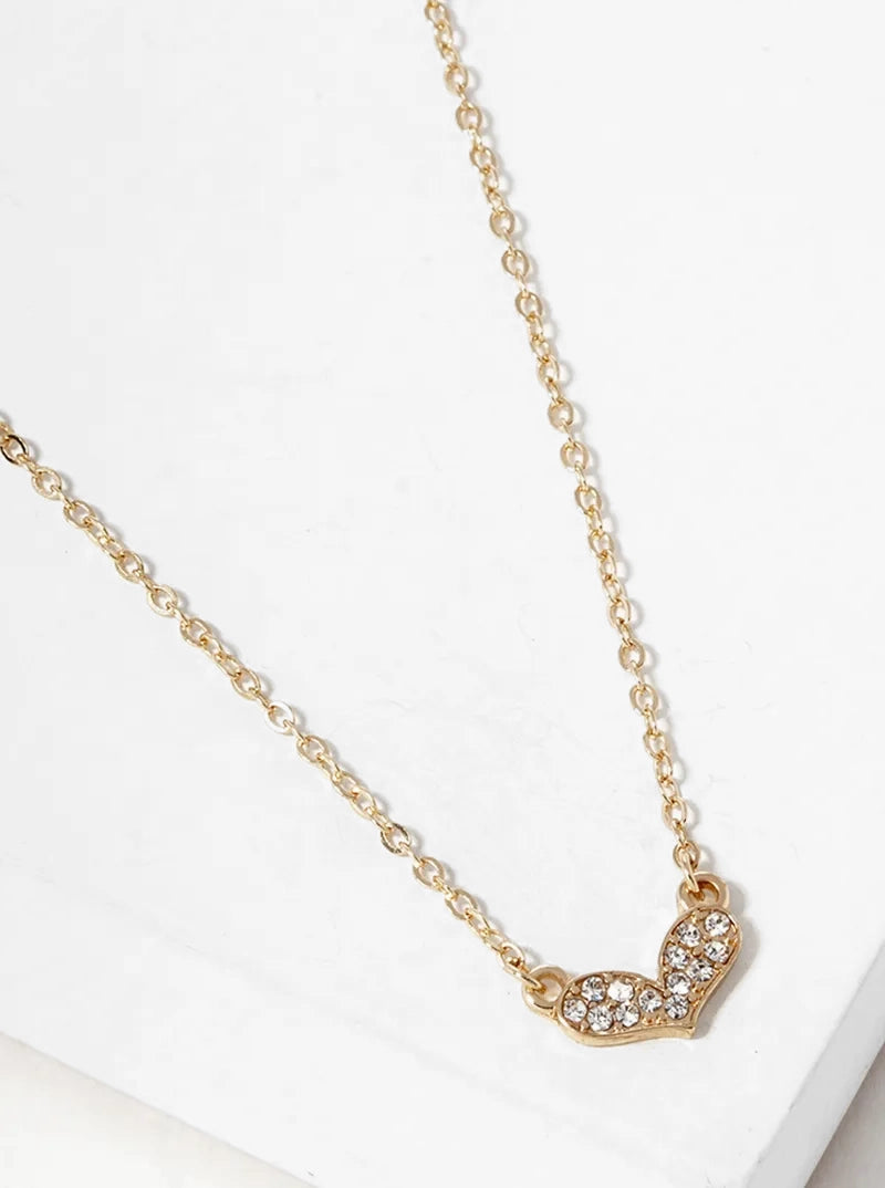 Crystal Pave Dainty Heart Pendant Necklace
