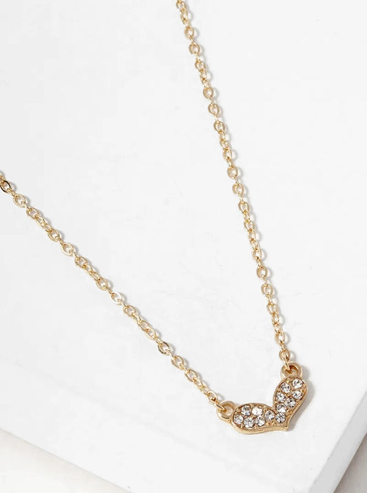Crystal Pave Dainty Heart Pendant Necklace