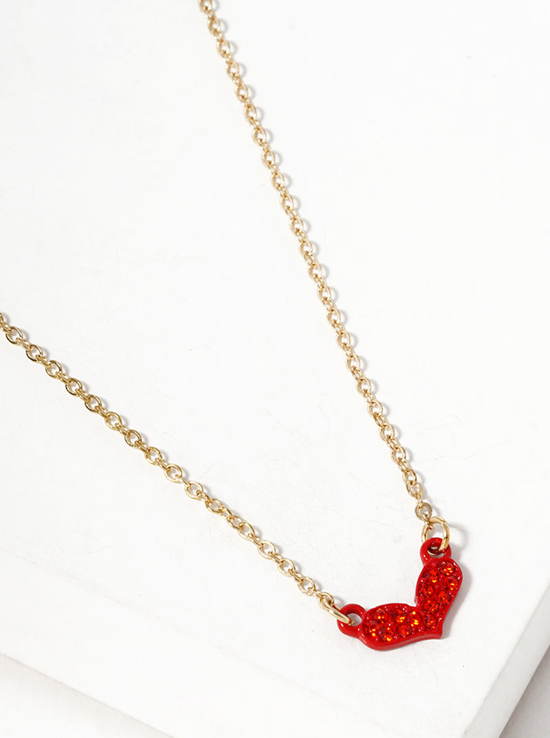 Crystal Pave Dainty Heart Pendant Necklace