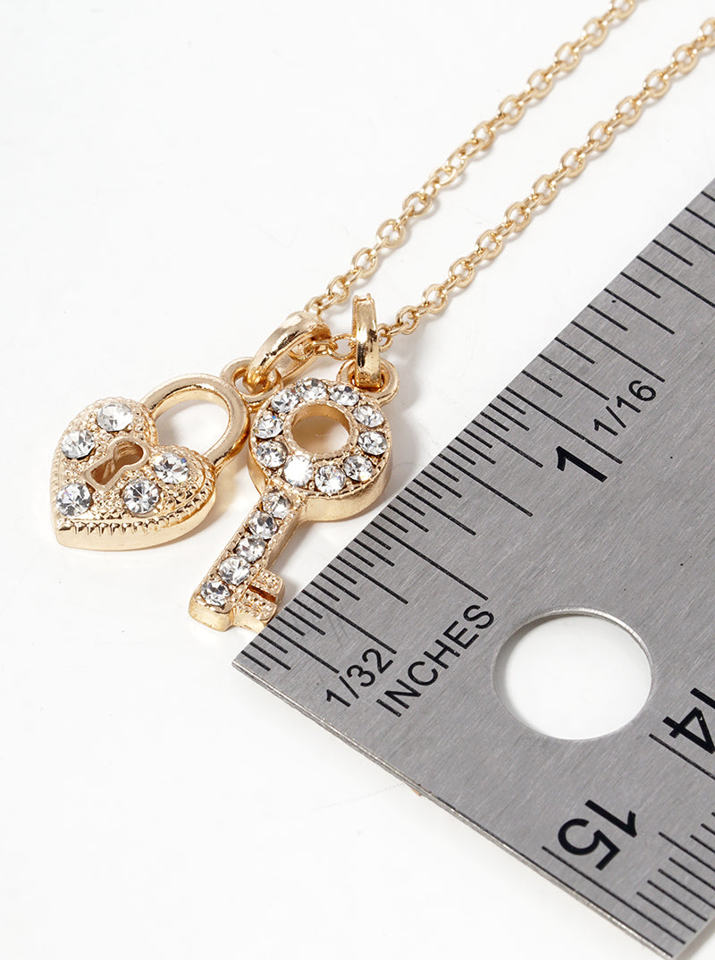 Crystal Pave Heart Padlock And Key Pendant Necklace