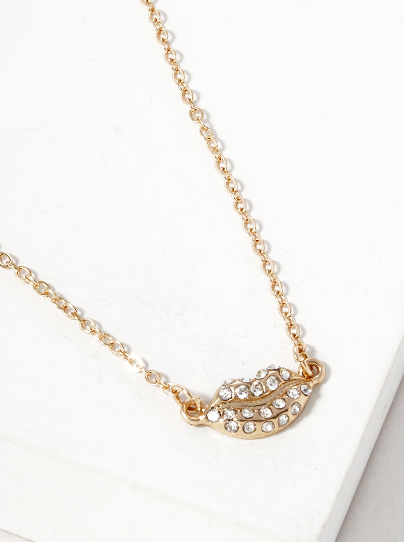Crystal Pave Lips Pendant Necklace