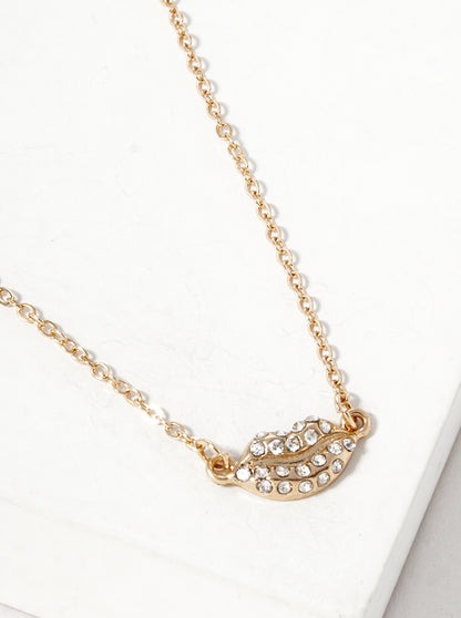 Crystal Pave Lips Pendant Necklace