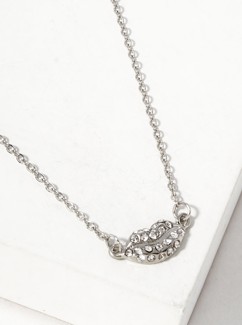 Crystal Pave Lips Pendant Necklace
