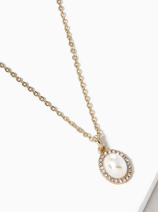 Crystal Pave Oval Pearl Pendant Necklace