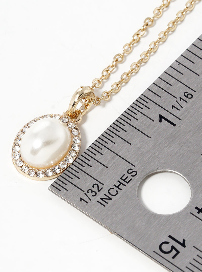 Crystal Pave Oval Pearl Pendant Necklace