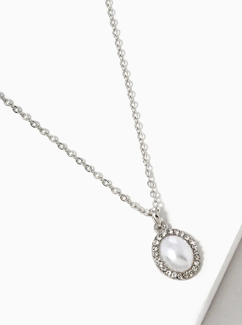 Crystal Pave Oval Pearl Pendant Necklace