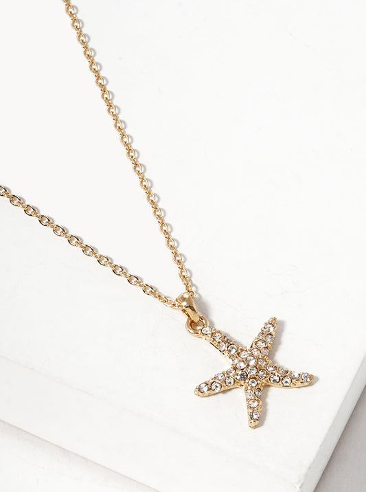 Crystal Pave Starfish Pendant Necklace