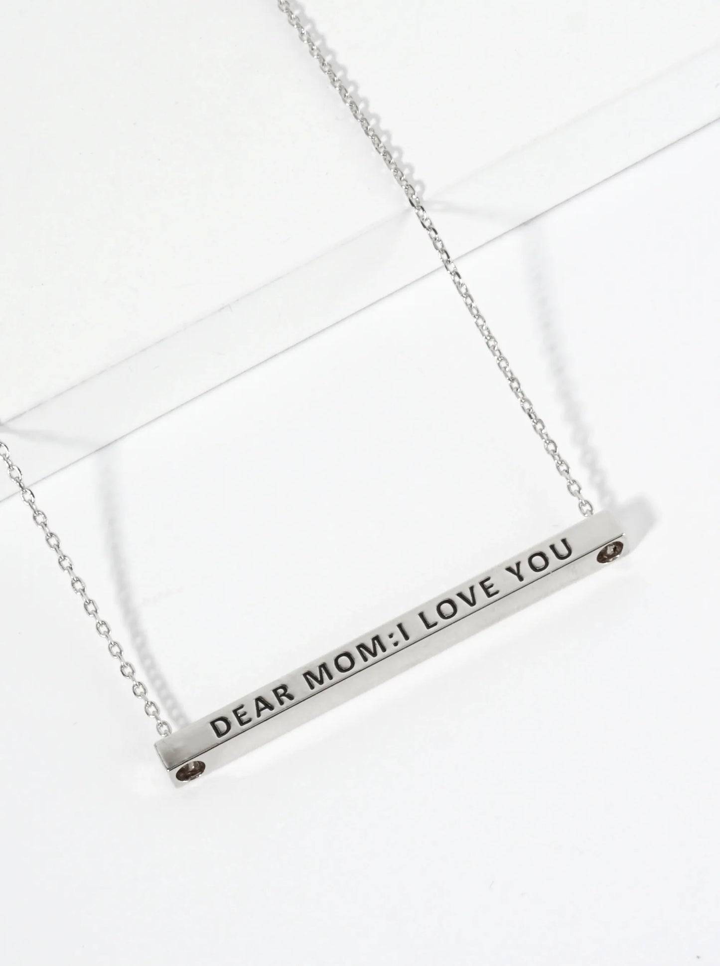 Dear Mom I Love You Engraved 18K Gold Dipped Horizontal Brass Bar Pendant Inspirational Necklace